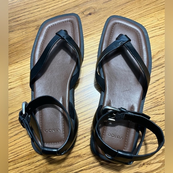 Vince Samuela Ankle Strap Black and Brown Leather Sandals Size 8.5 - Picture 2 of 6